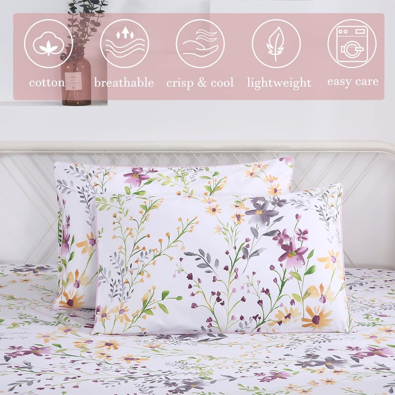 URBONUR Garden Floral Sheets Set 4-Pieces Egyptian Cotton Luxurious Bedding Sheet Set Soft Silky Crisp Percale Sheets Shabby Chic Flowers Bed Linen Set (4Pcs  Queen Size) - Image 5